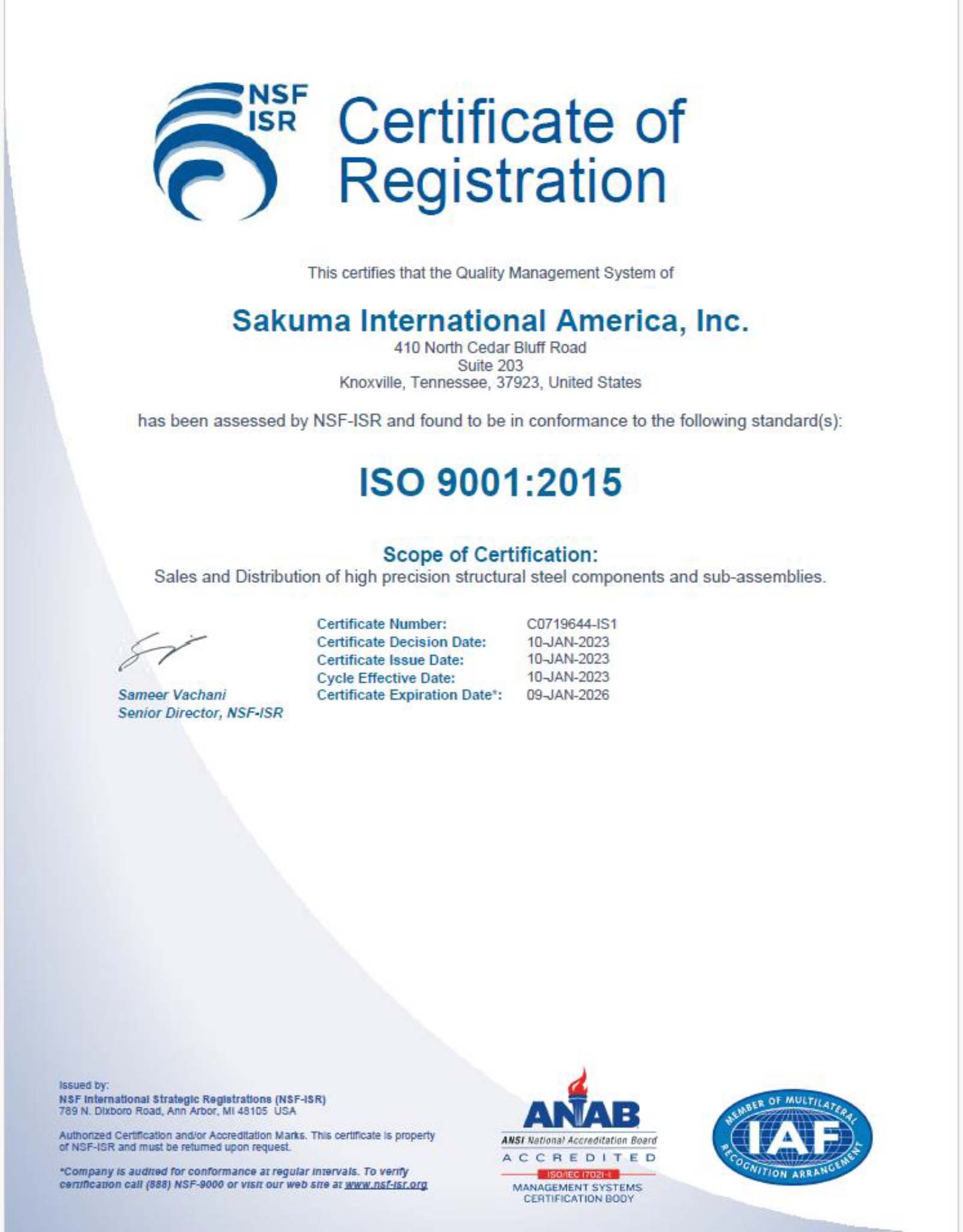 SKIA ISO9001 Certification